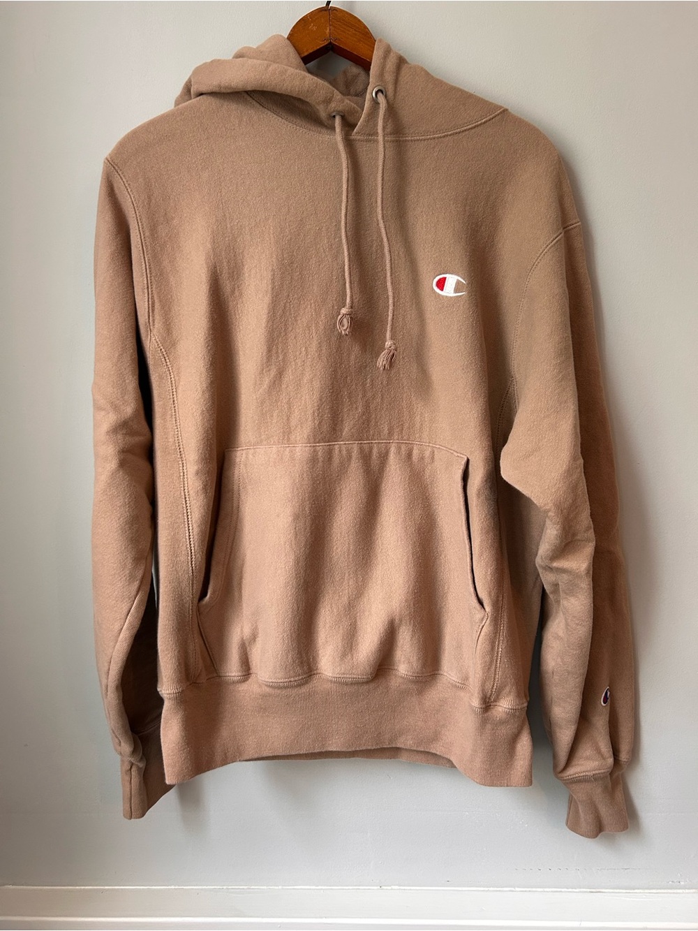 VTG Y2K Champion Reverse Weave Warmup Hoodie Sweatshirt Mens Small Beige Tan